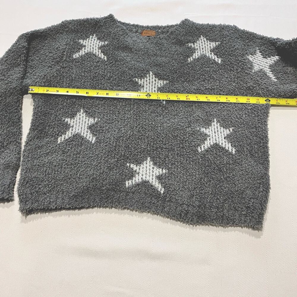 POL Relaxed Gray & White Star Patterned Sherpa Knit Sweater Soft Size M - Picture 4 of 11